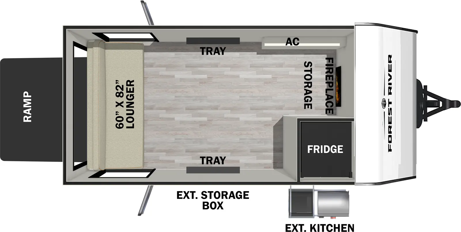 The Ibex 10GR floorplan is a toy hauler that has two entries and zero slide outs. Exterior features include: fiberglass exterior and outside kitchen. 